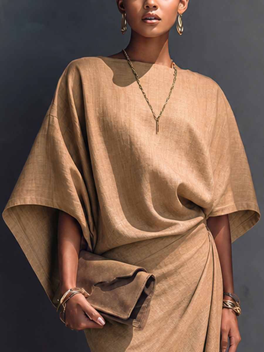 Minimalist Draped Asymmetric Midi Dress