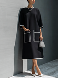 Contrast Stitch Pocket Midi Dress