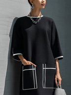 Contrast Stitch Pocket Midi Dress
