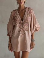 Embroidered Linen Mini Dress