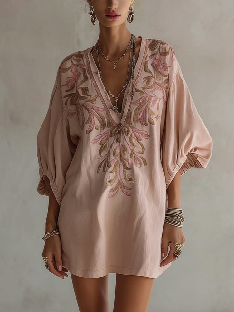 Embroidered Linen Mini Dress