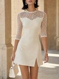 Ivory Sheer Lace Panel Split Hem Mini Dress