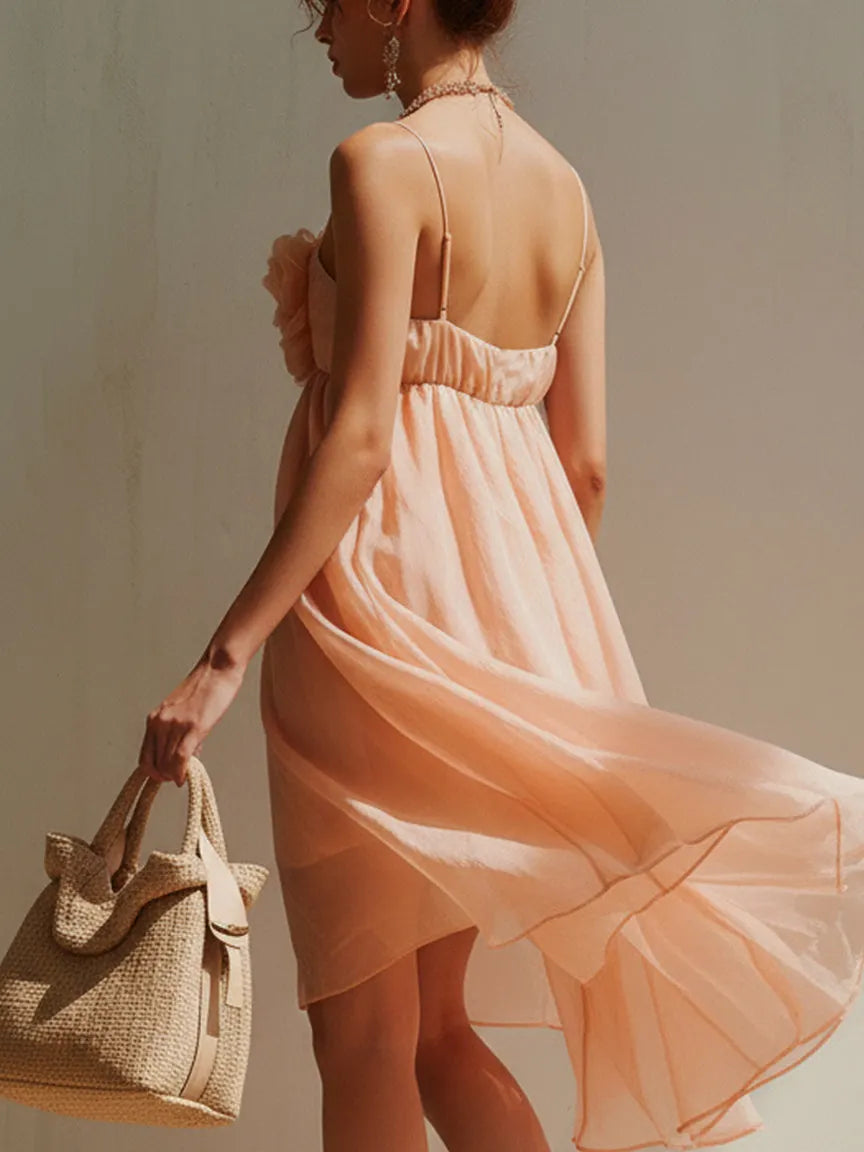 Elegant Pink 3D Floral Camisole Mini Dress
