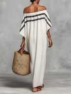 Women's Minimalist Off-Shoulder Batwing Sleeve Linen Maxi Dress