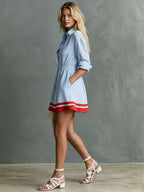Retro Contrast-Trim Striped Mini Dress