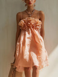 Elegant Pink 3D Floral Camisole Mini Dress