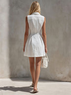 Retro Pleated Button Mini Dress