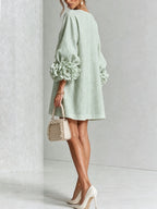 White Floral Button-down Mini Dress With Striking Floral Cuffs