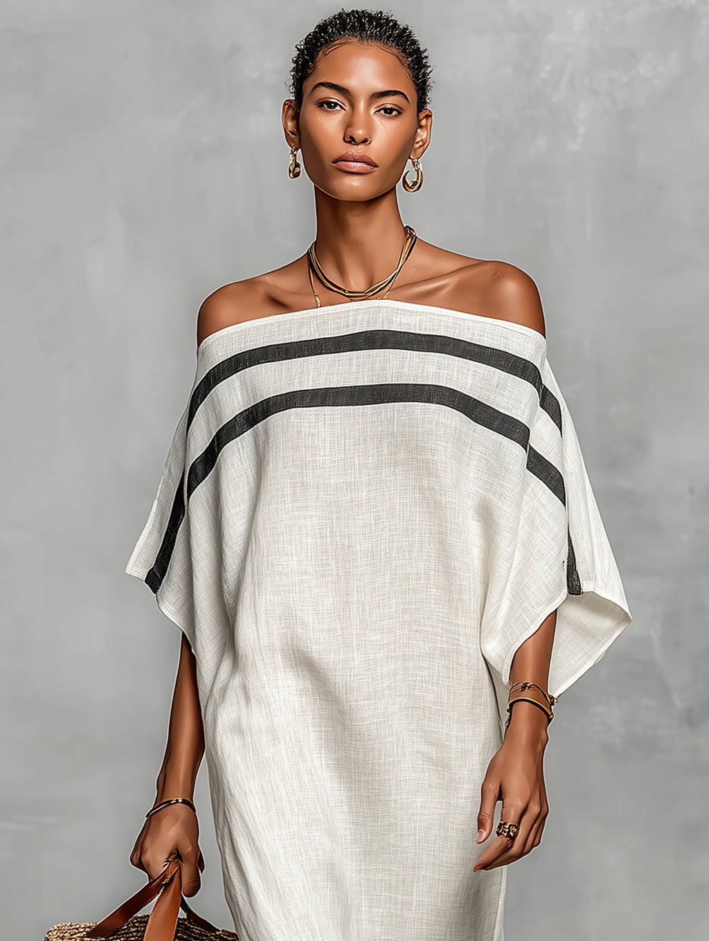 Women's Minimalist Off-Shoulder Batwing Sleeve Linen Maxi Dress