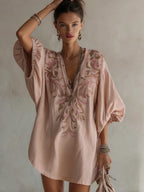 Embroidered Linen Mini Dress