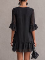 Ruffled Chiffon Lace Mini Dress