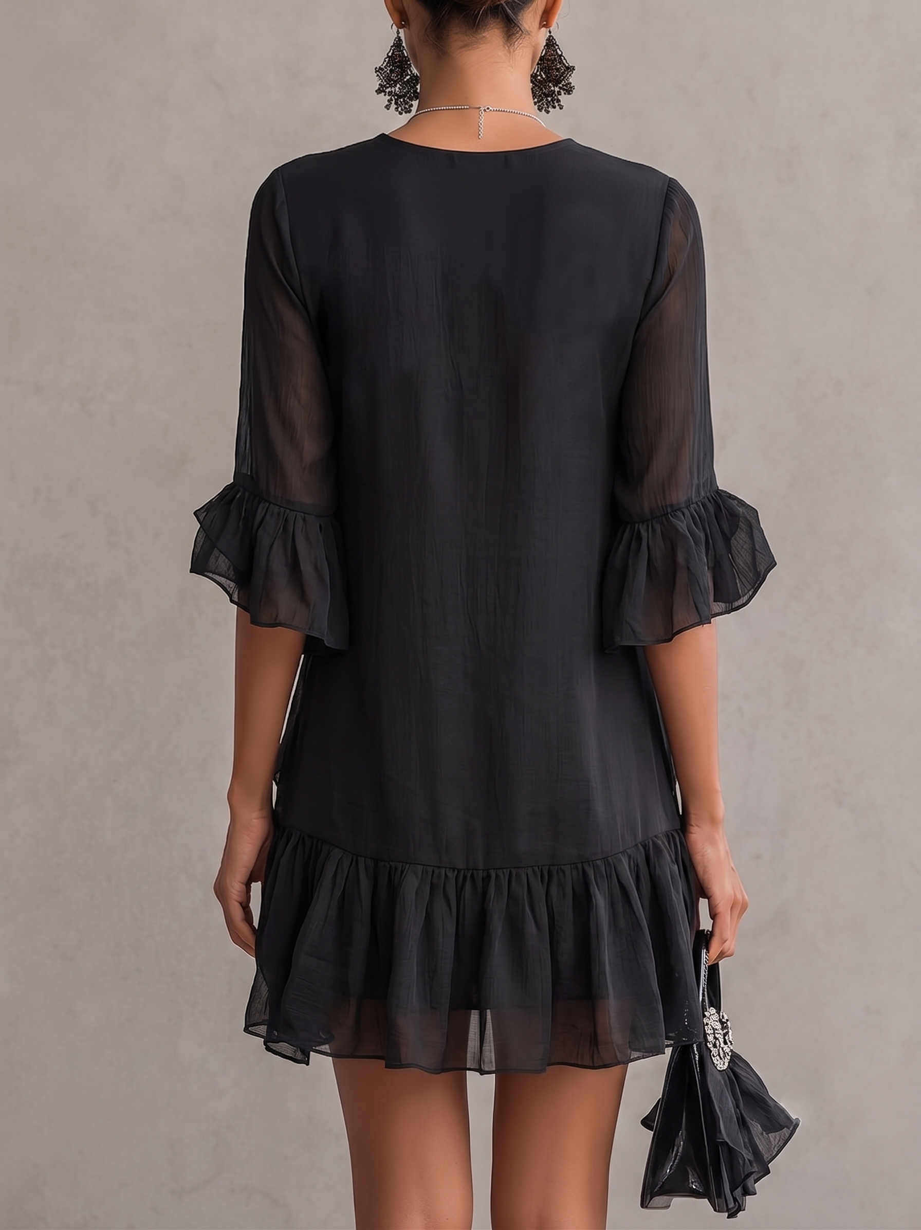 Ruffled Chiffon Lace Mini Dress