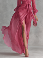 Elegant Pearl Chiffon V-Neck Maxi Dress
