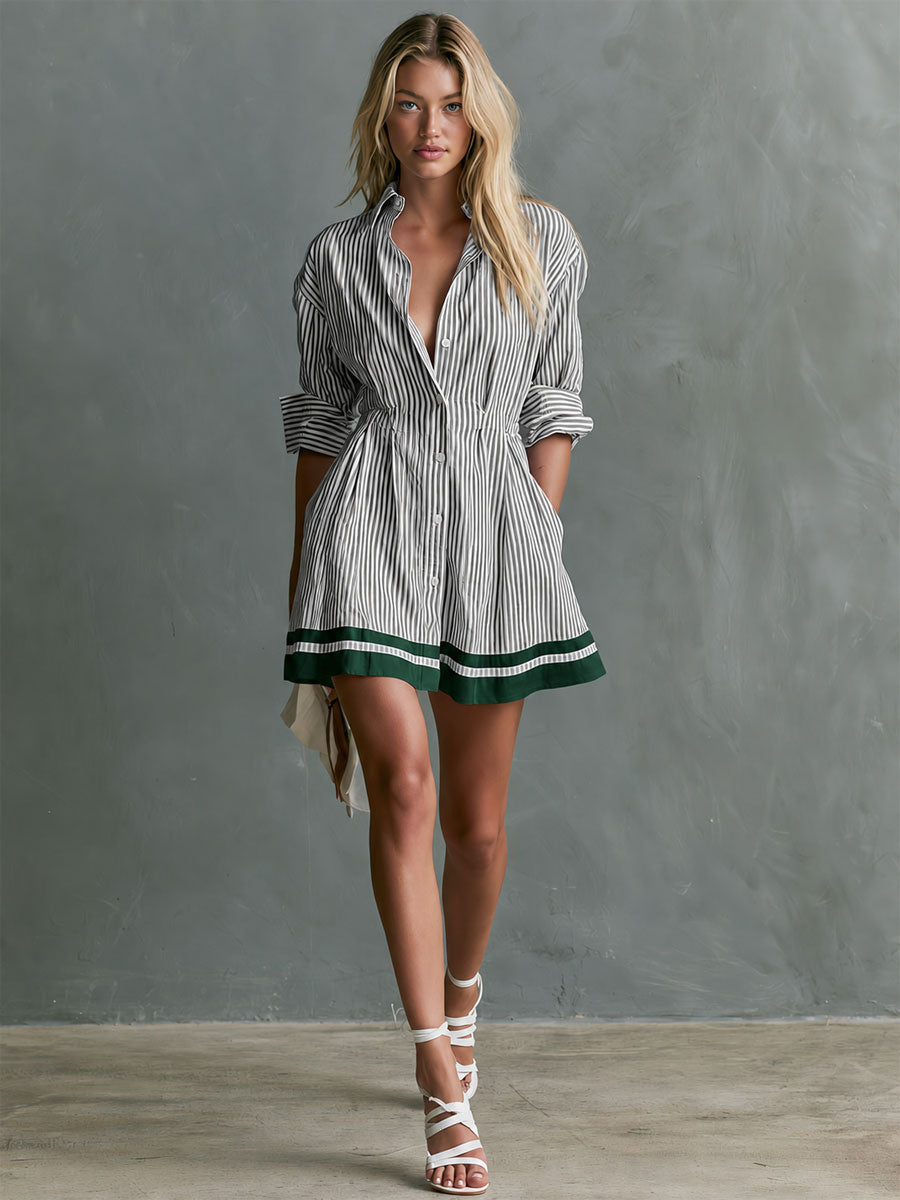 Retro Contrast-Trim Striped Mini Dress
