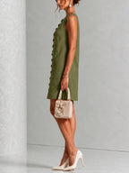 Olive Green Sleeveless Floral Button-front Mini Dress
