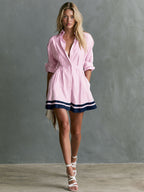 Retro Contrast-Trim Striped Mini Dress