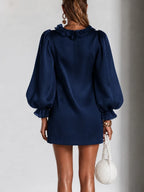 Ruffled Puff-Sleeve Loose Straight-Cut Mini Dress