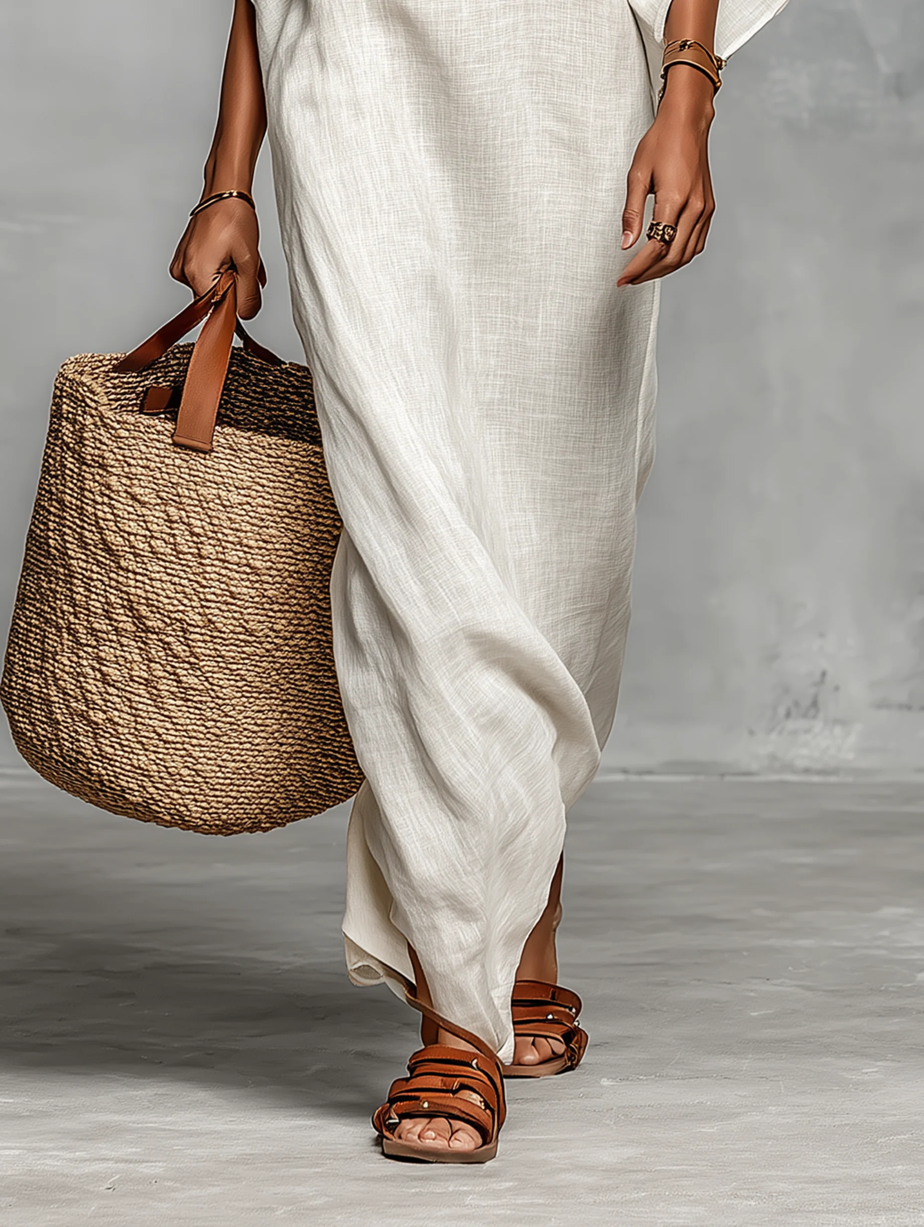 Women's Minimalist Off-Shoulder Batwing Sleeve Linen Maxi Dress