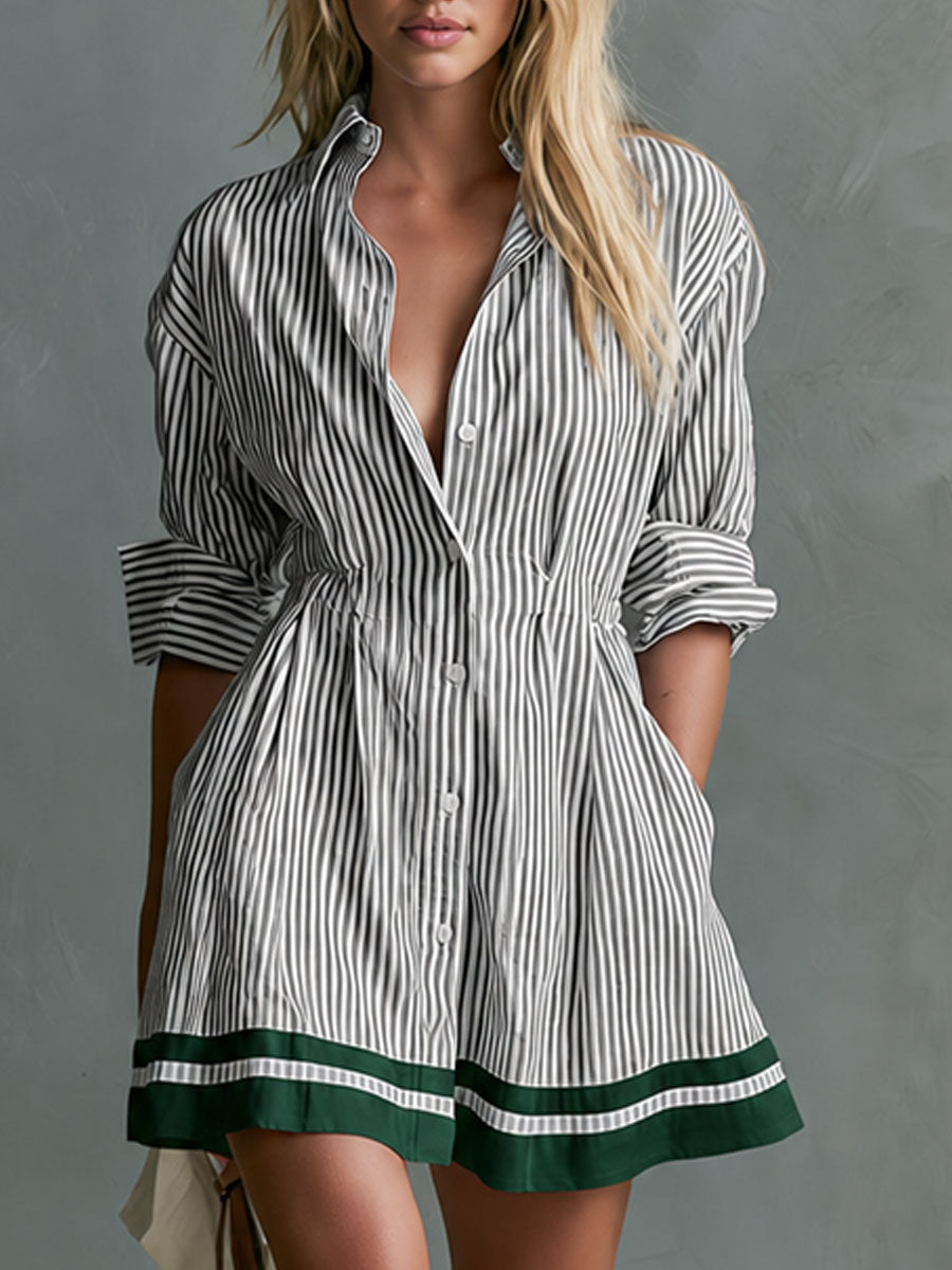 Retro Contrast-Trim Striped Mini Dress
