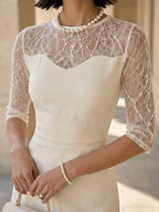 Ivory Sheer Lace Panel Split Hem Mini Dress