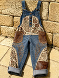 Women's Retro Art Print Denim Patchwork Jumpsuit