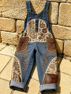 Women's Retro Art Print Denim Patchwork Jumpsuit