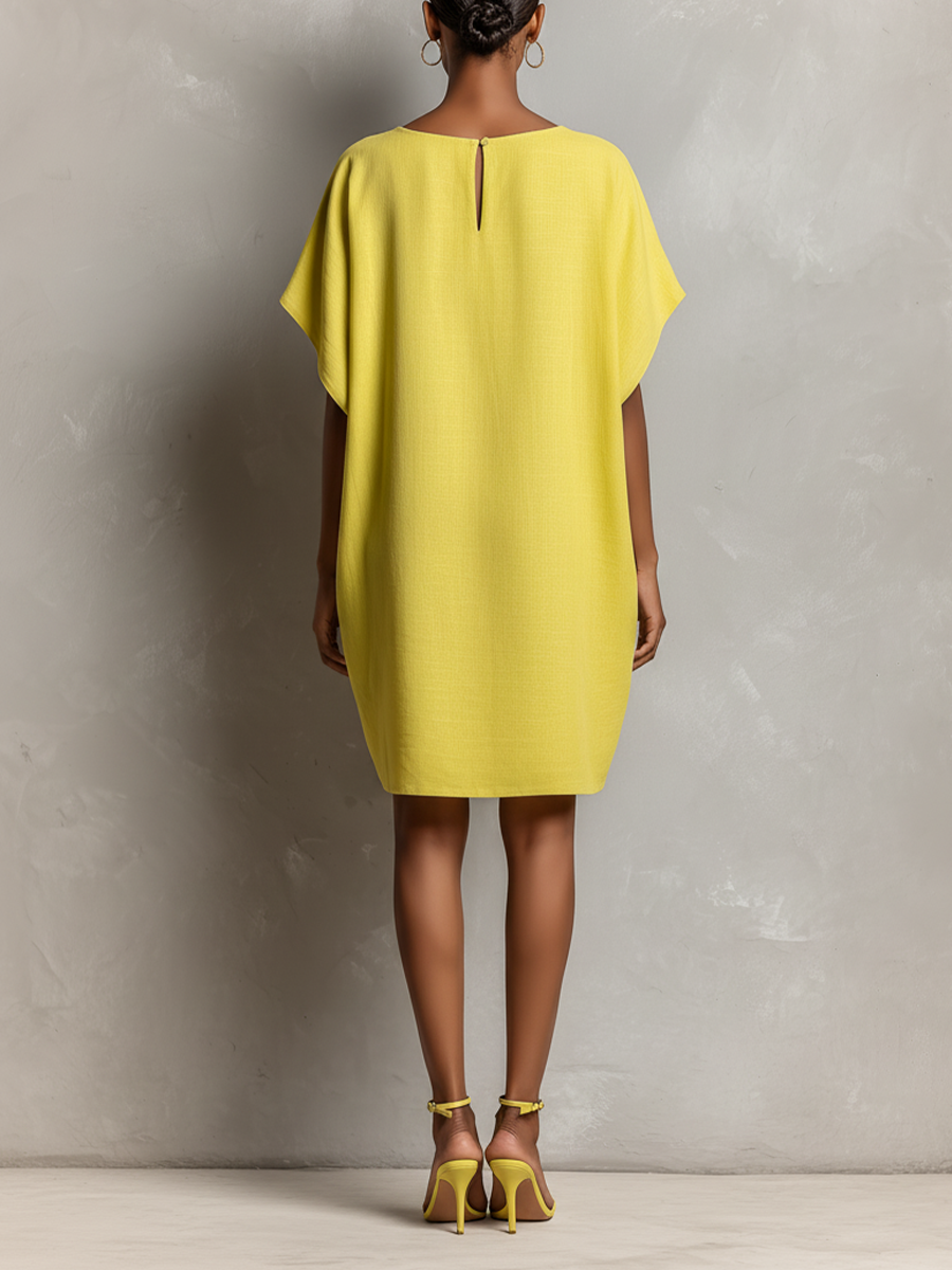 Linen-Blend Batwing Mini Dress