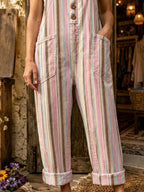 Women's Retro Style Art Print Washed Cotton Denim Patchwork Jumpsuit
