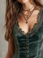 Vintage Sleeveless Lace Neck Velvet Vest