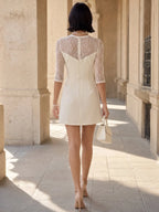 Ivory Sheer Lace Panel Split Hem Mini Dress
