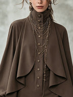 Chocolate high-neck mini dress with cape-style paneling