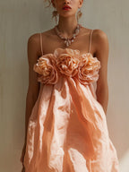 Elegant Pink 3D Floral Camisole Mini Dress