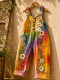 Women's Retro Floral Art Print Cute Jumpsuit
