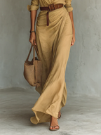 Ladies Lapel Long Sleeve Shirt Belted Maxi Dress