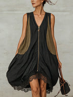 Color-block zip-front tulip mini dress