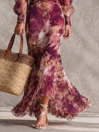Rose Pink Floral Off-Shoulder Chiffon Maxi Dress