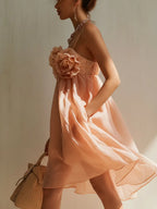 Elegant Pink 3D Floral Camisole Mini Dress
