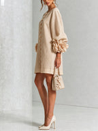 White Floral Button-down Mini Dress With Striking Floral Cuffs