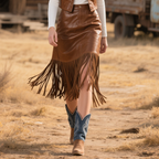 Women's Country Bohemian Leather Fringe Skirt