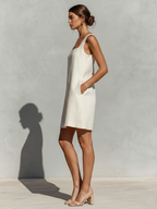 Square Neck Linen Mini Dress