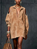 Camel Faux Suede Cold-Shoulder Mini Dress