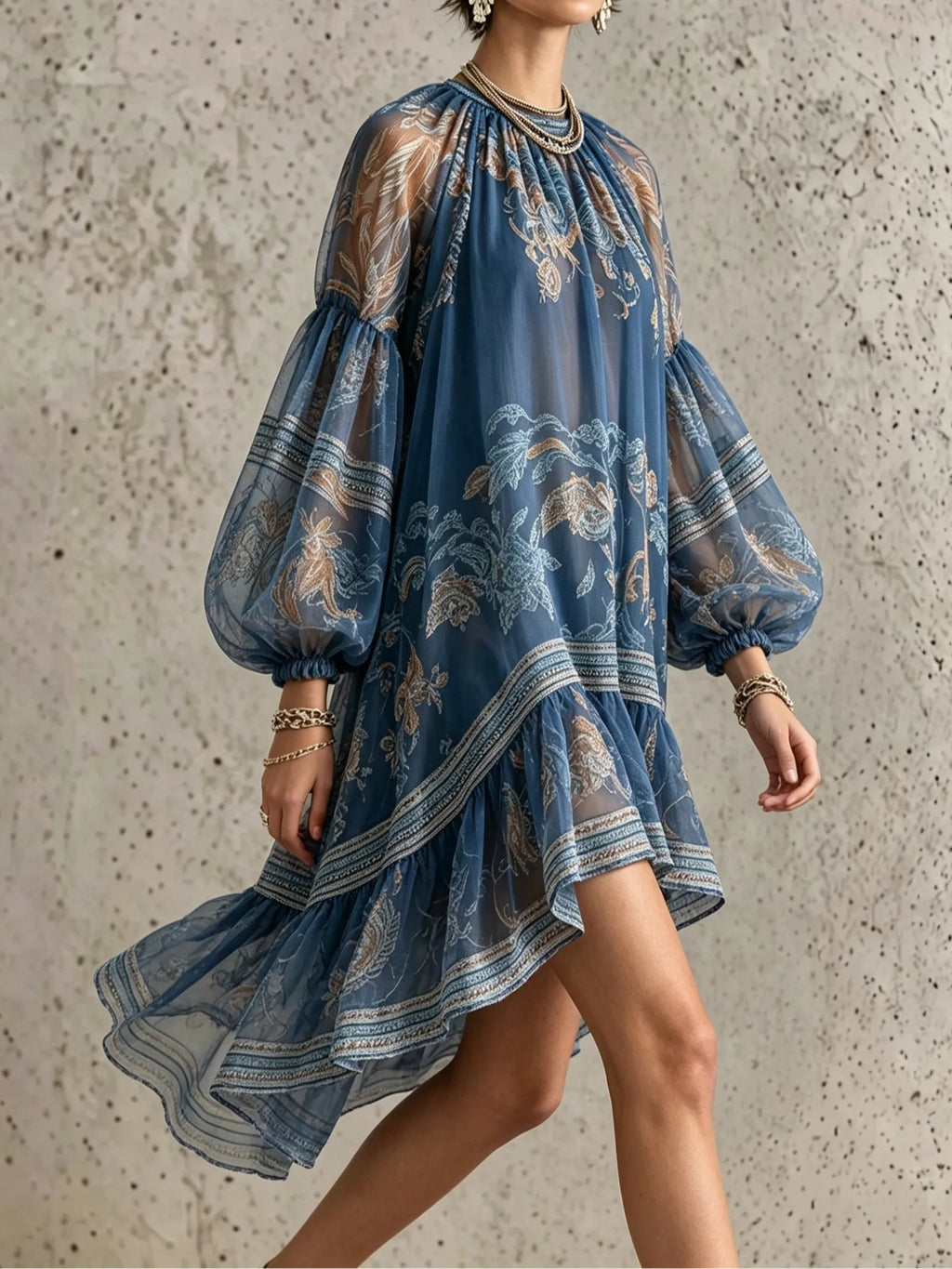 Vintage Printed High-Low Mini Dress
