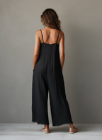 Lace Neck Linen-Blend Jumpsuit