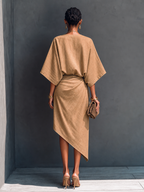 Minimalist Draped Asymmetric Midi Dress