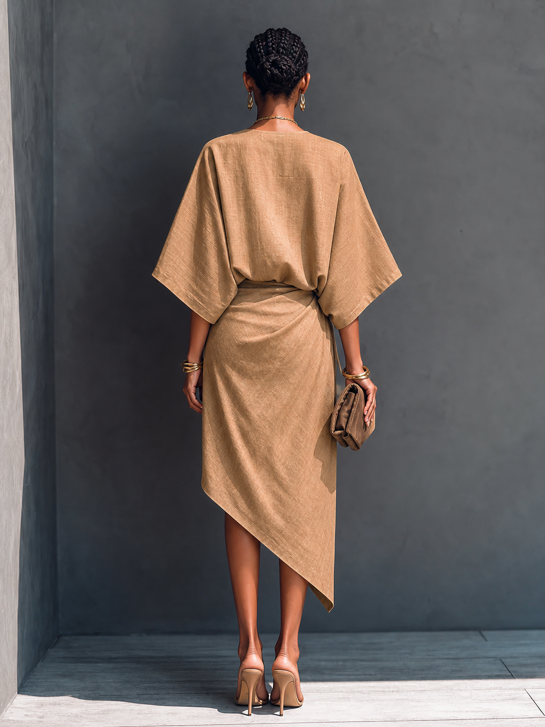 Minimalist Draped Asymmetric Midi Dress