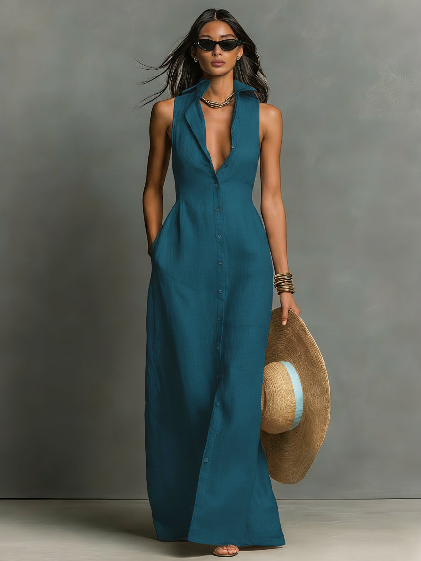 Linen Button-Front Shirt Dress