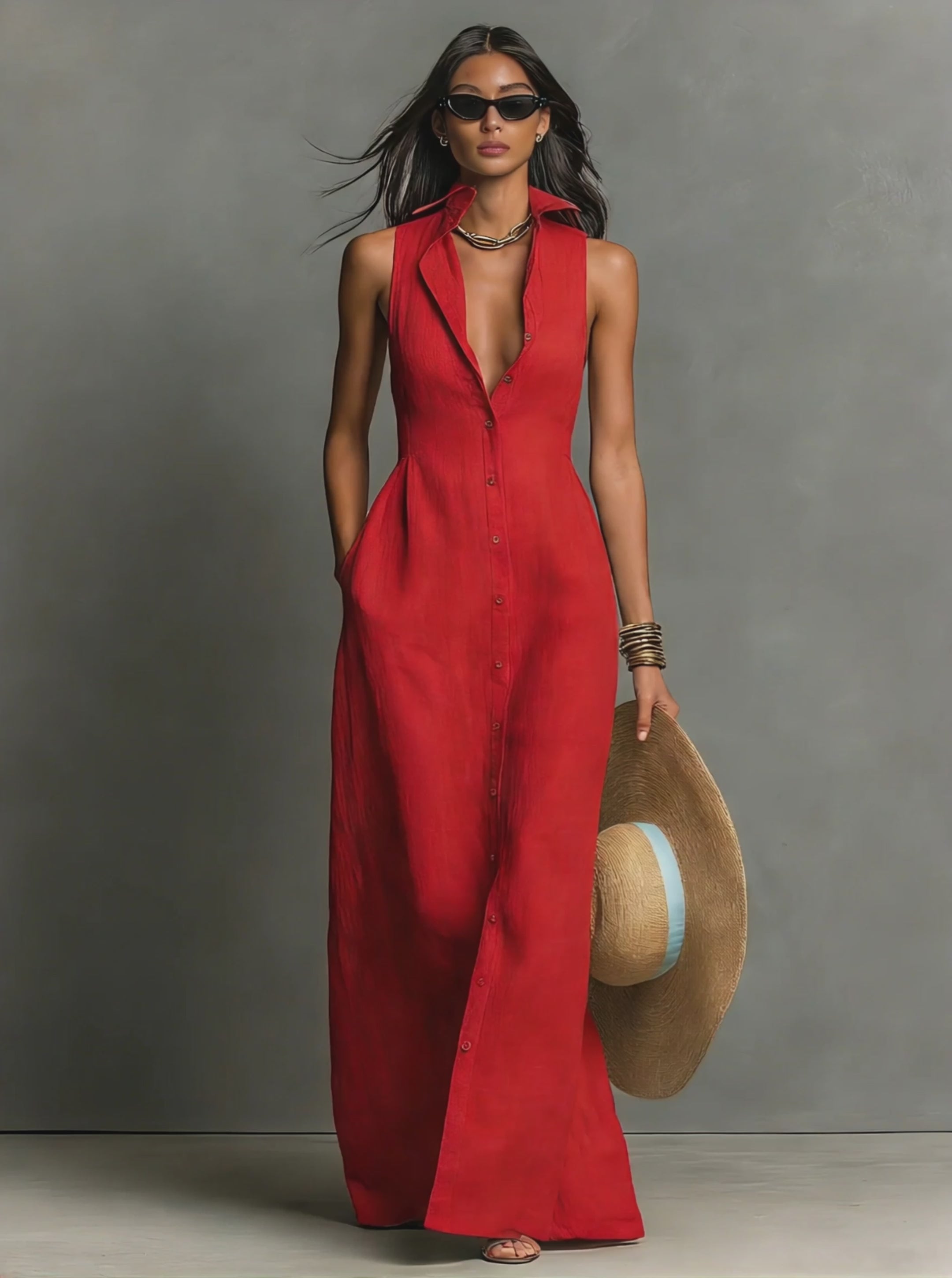 Linen Button-Front Shirt Dress