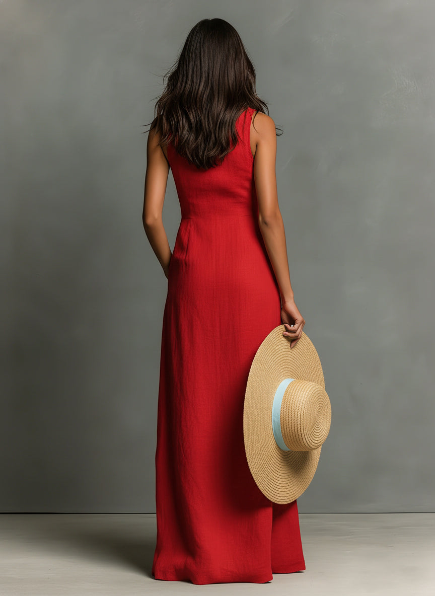 Linen Button-Front Shirt Dress