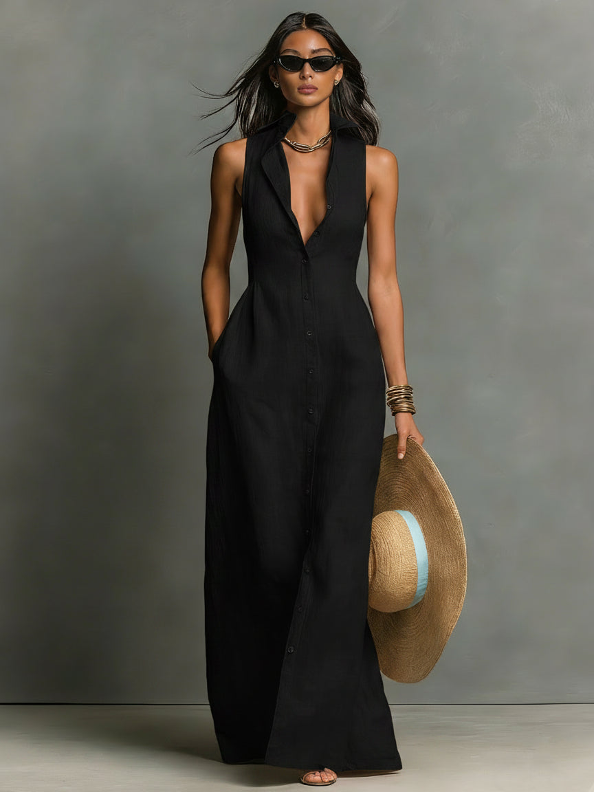 Linen Button-Front Shirt Dress