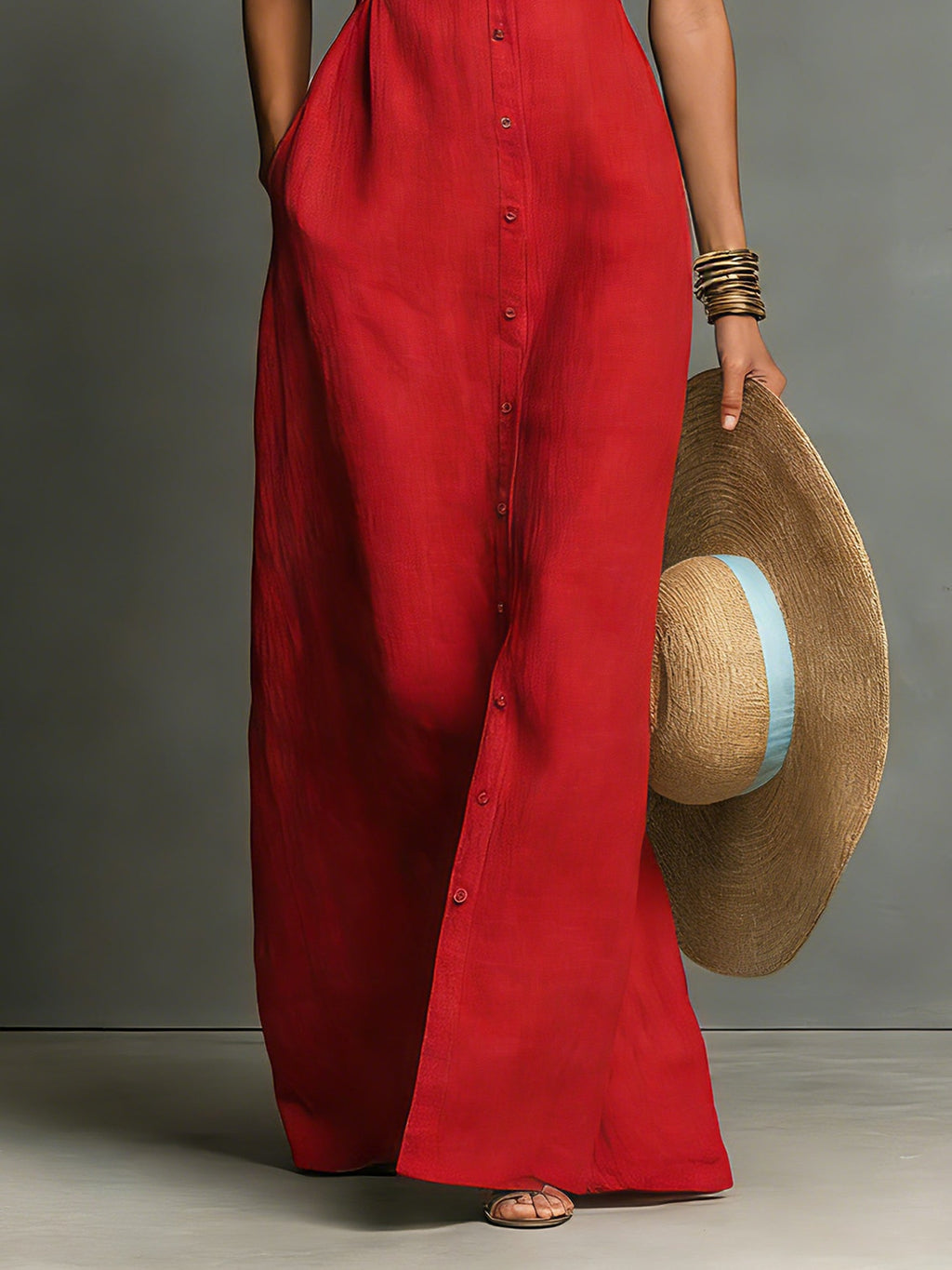 Linen Button-Front Shirt Dress